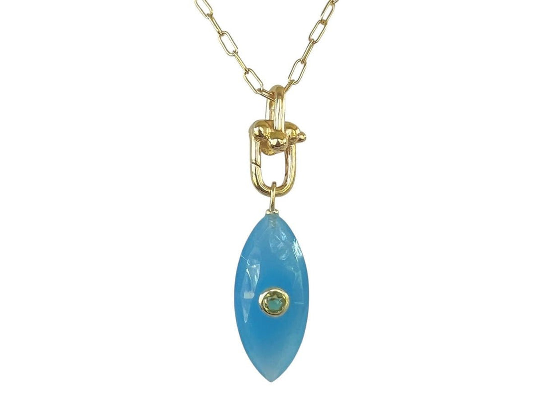 Blue Chalcedony and Peridot Charm Necklace