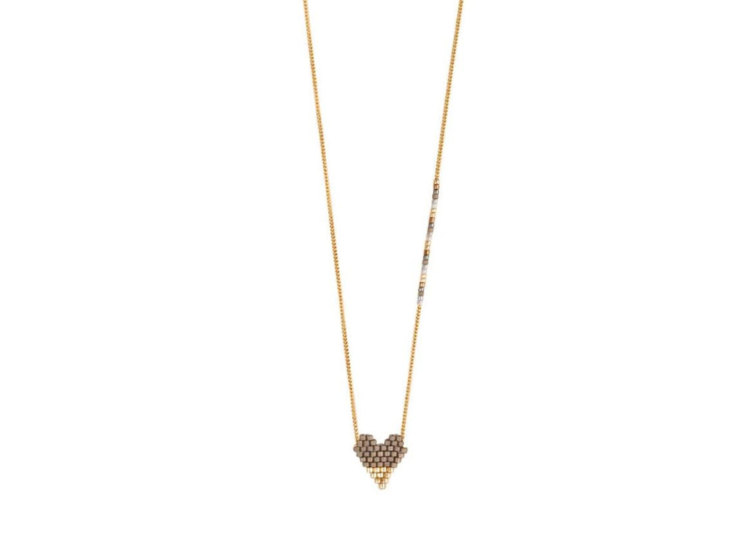 Taupe and Gold Beaded Heartsy Necklace