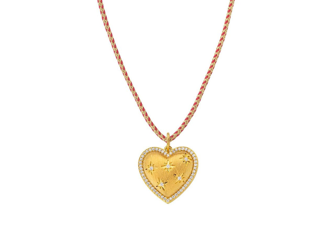 Big Heart CZ Starburst Charm Necklace