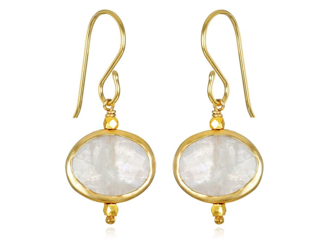 Bezeled Rainbow Moonstone Drop Earrings