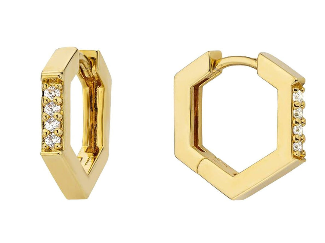 Gold Hexagonal Hoops with CZs
