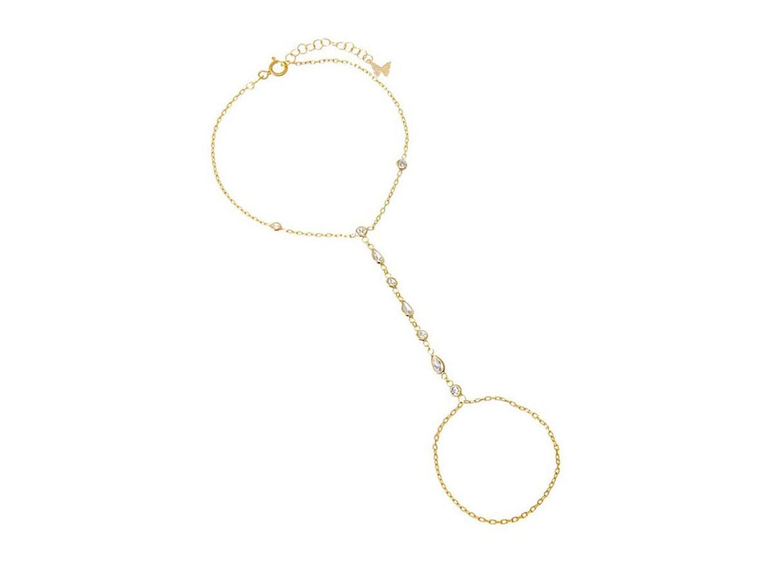 Gold Hand Bracelet with Multiple-Shaped CZs