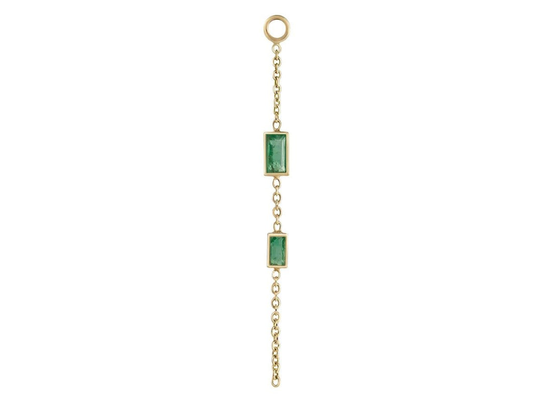 9k Double Baguette Emerald Chain Drop Charm