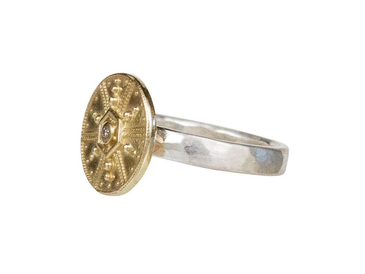 SS/Yellow Bronze Disc Ring with Diamond