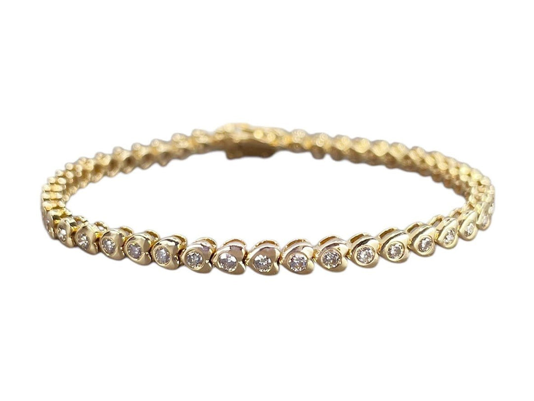 14k Heart-Shaped Diamond Tennis Bracelet