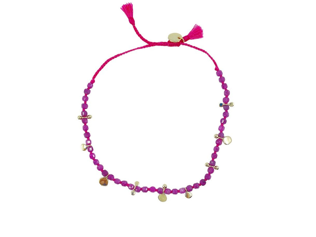 Gold Bracelet with Discs and Red Beads