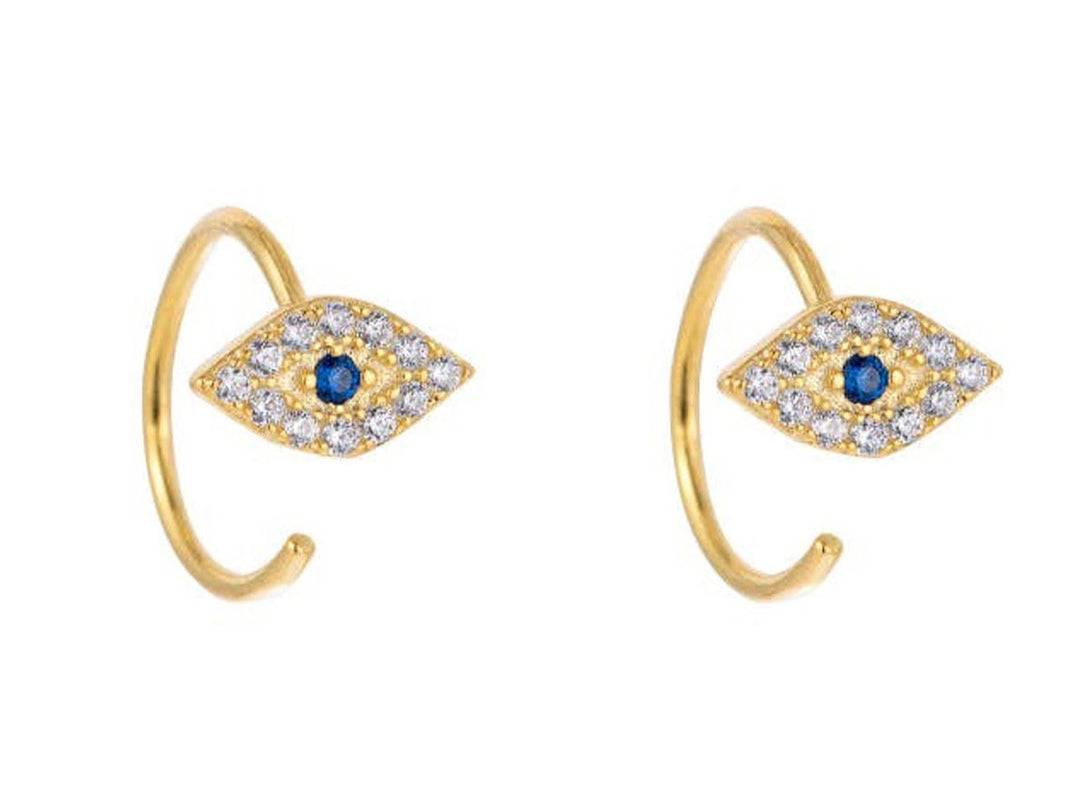 Gold Evil Eye Threader Hoops with CZs