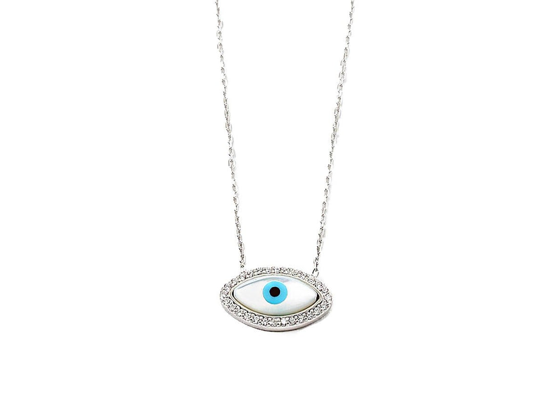Silver MOP Evil Eye Charm Necklace