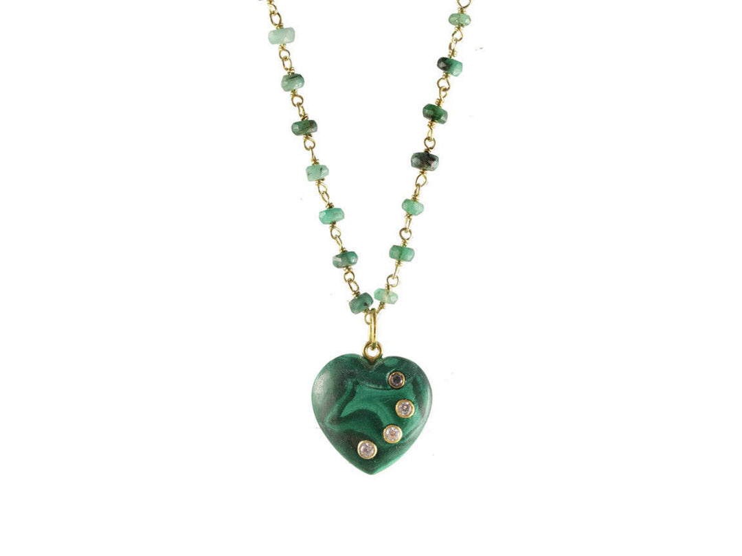 Emerald Wrapped Chain with Malachite Heart Charm