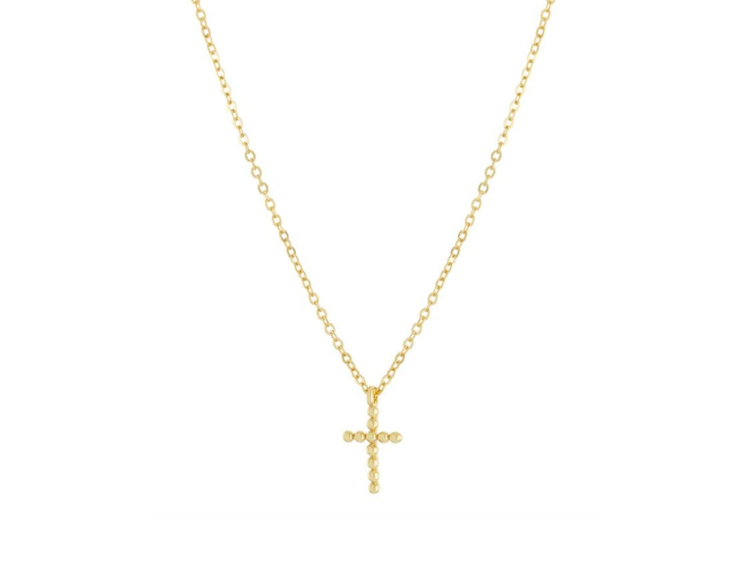 Gold Mini Cross Necklace with CZs