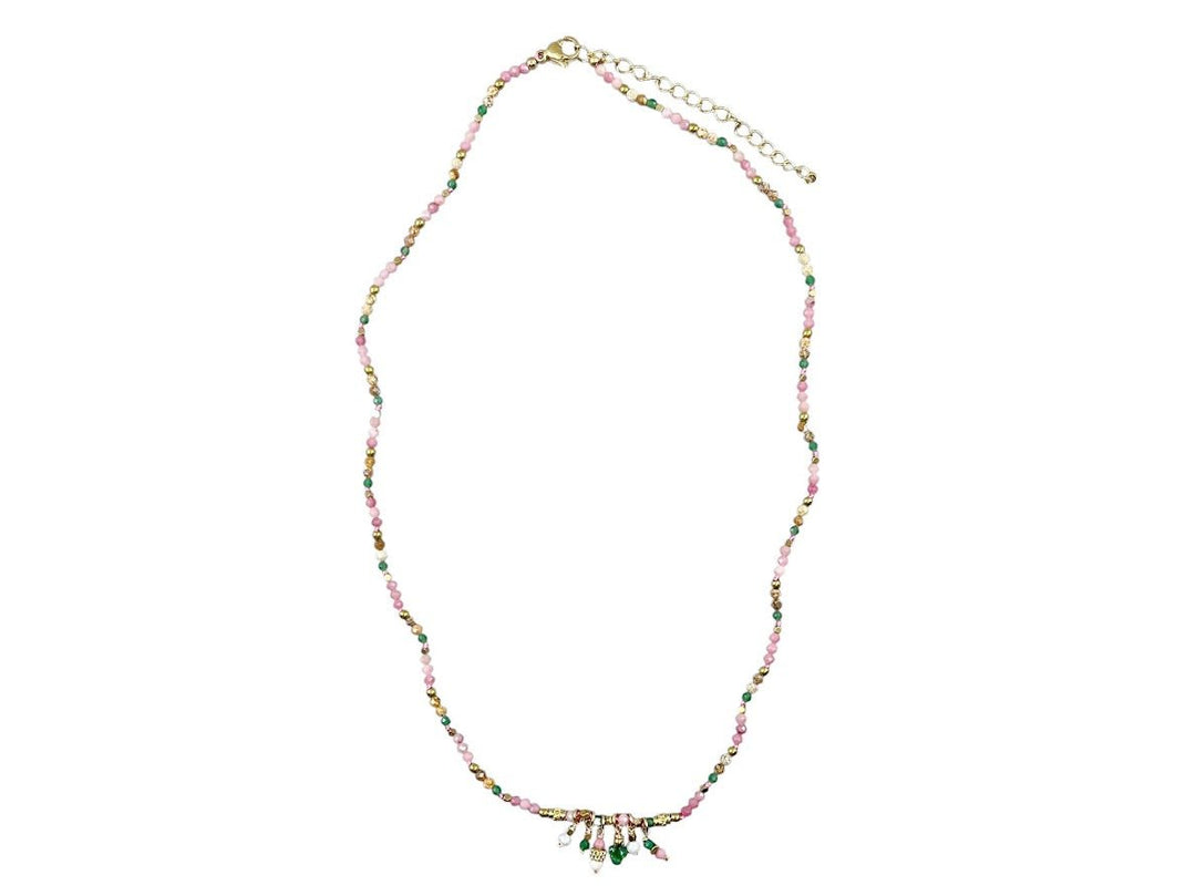 Orange Beaded Necklace with Delicatet Stone Charms