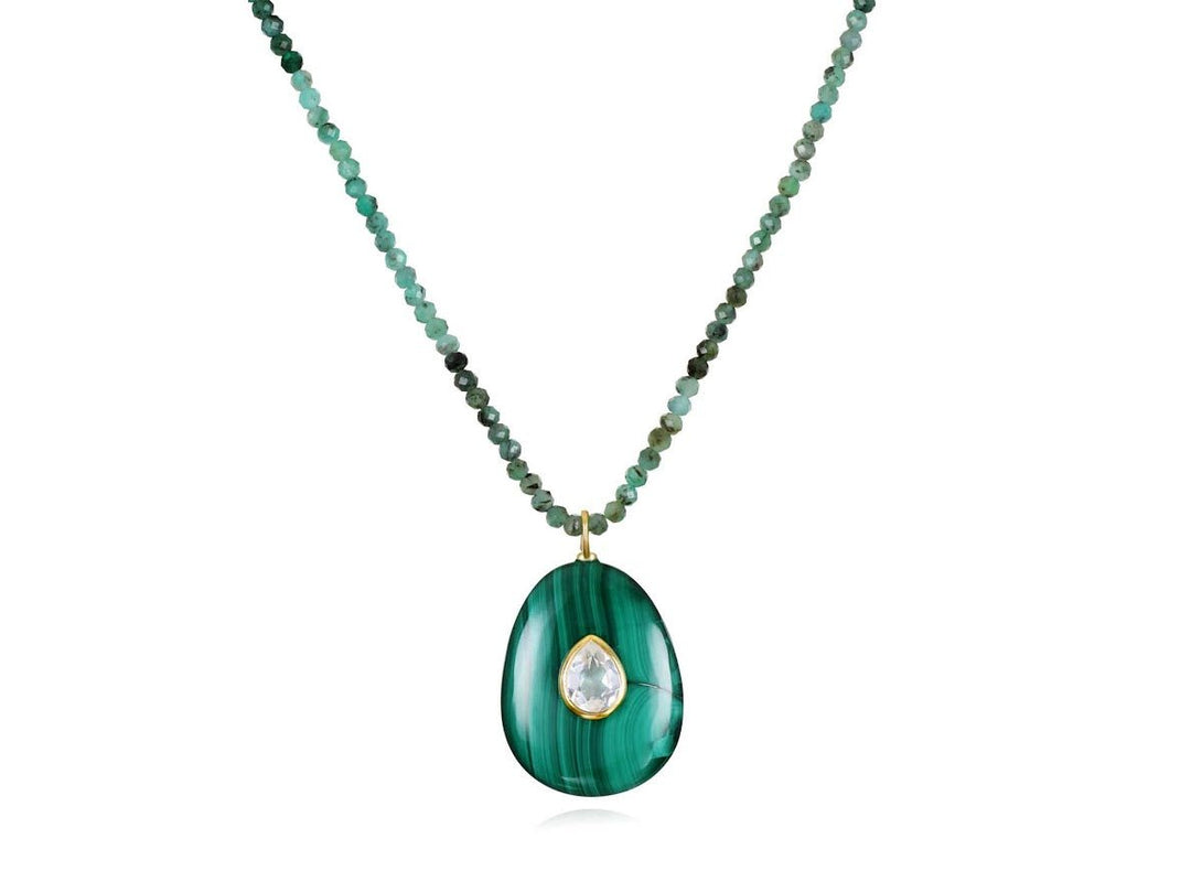 Emerald Necklace with Malachite and Topaz Charm