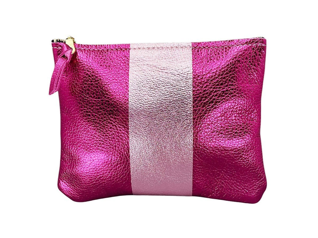 Fuschia Metalic Everyday Pouch with Rose Stripe