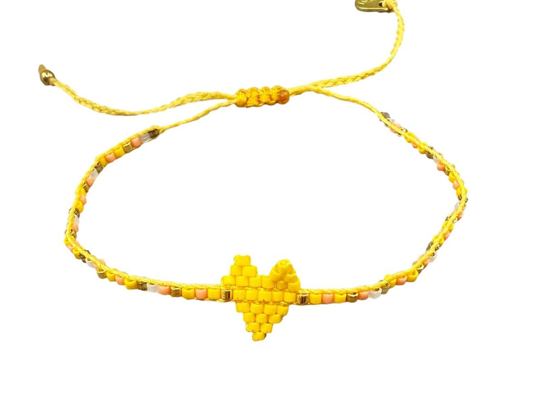 Orange and Yellow Beaded Heart Bracelet