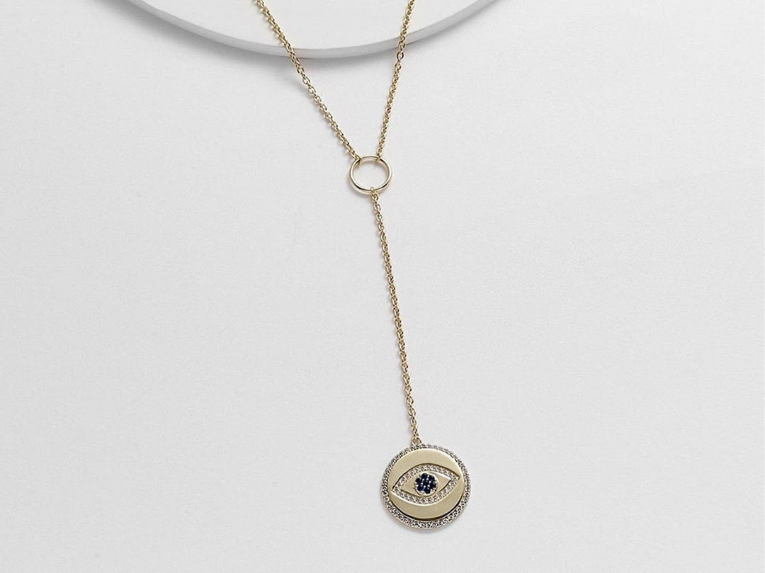 Gold Evil Eye Lariat Necklace