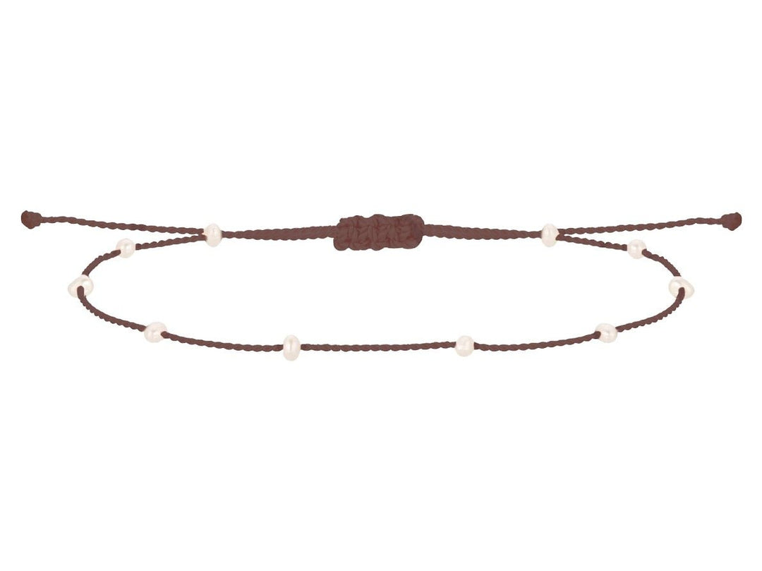 Brown Cord Bracelet with Pearls