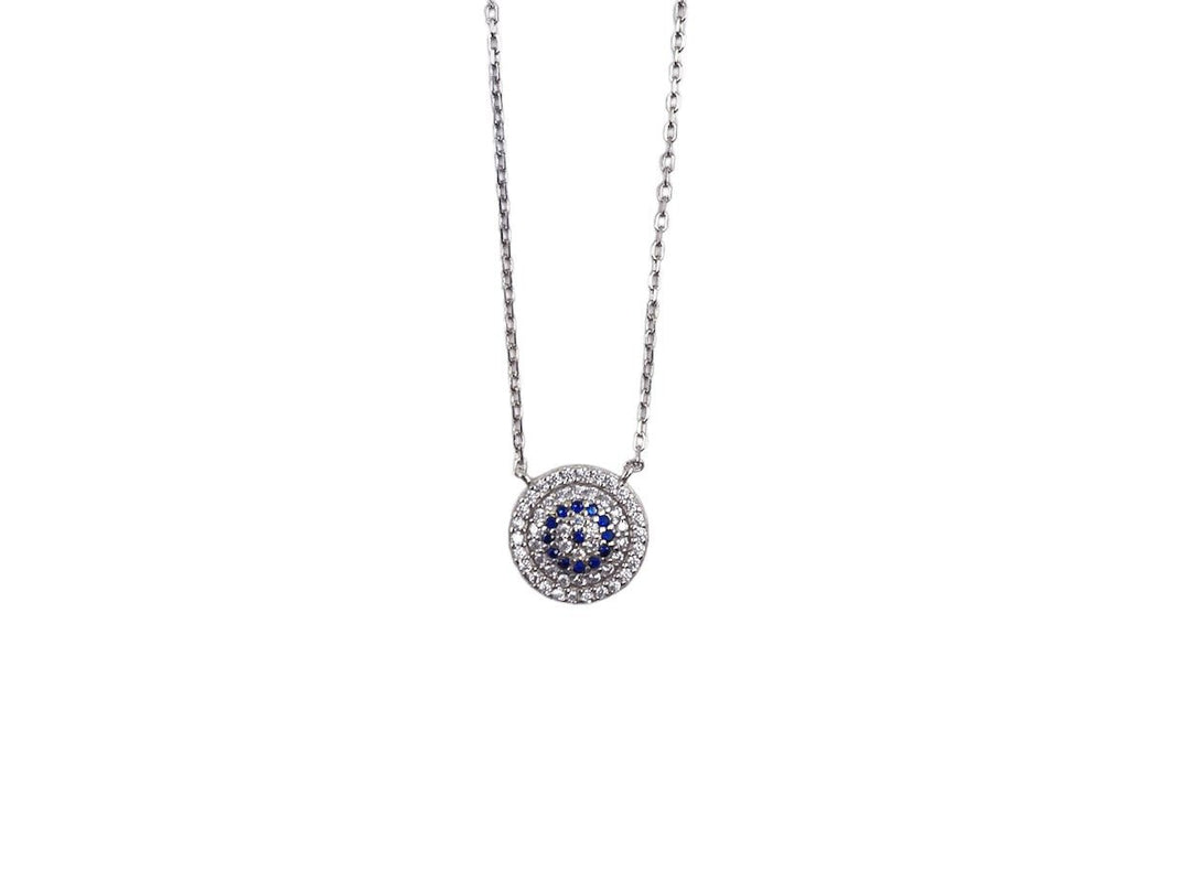 Silver Round Abstract Evil Eye Necklace