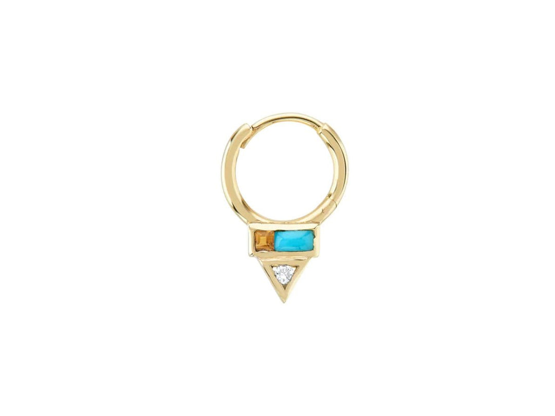 9k Left Ear Clicker Hoop with Citrine, Turquoise, and Diamond