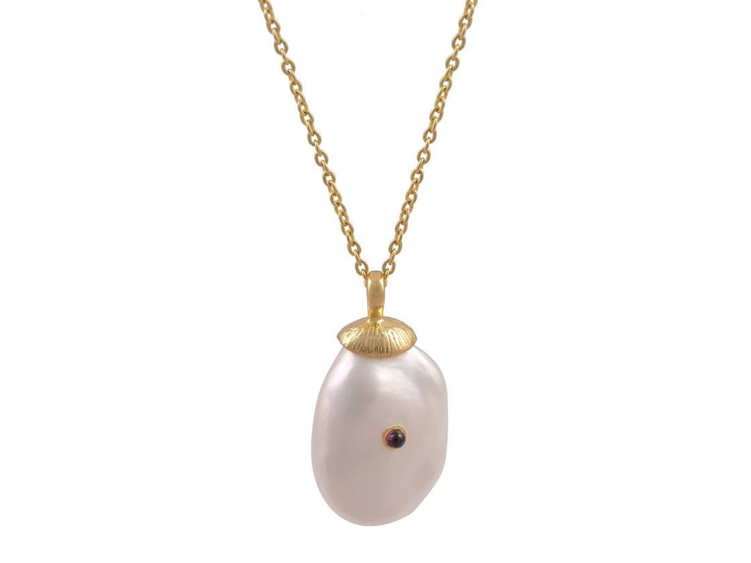 Baroque Pearl and Garnet Necklace with Bicolor Thread