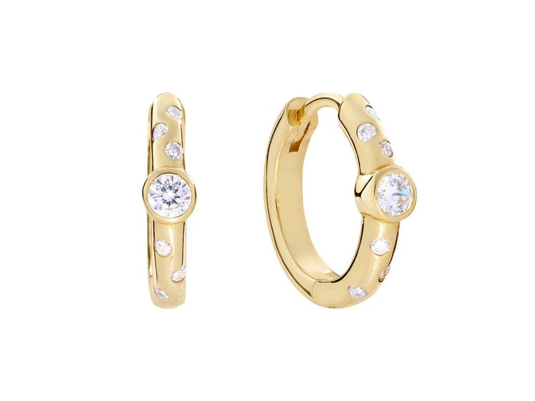 Gold Hoops Earrings with Large and Smaller CZs