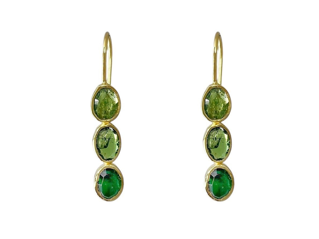 Green Tourmaline 3-Stone Drop Earrings
