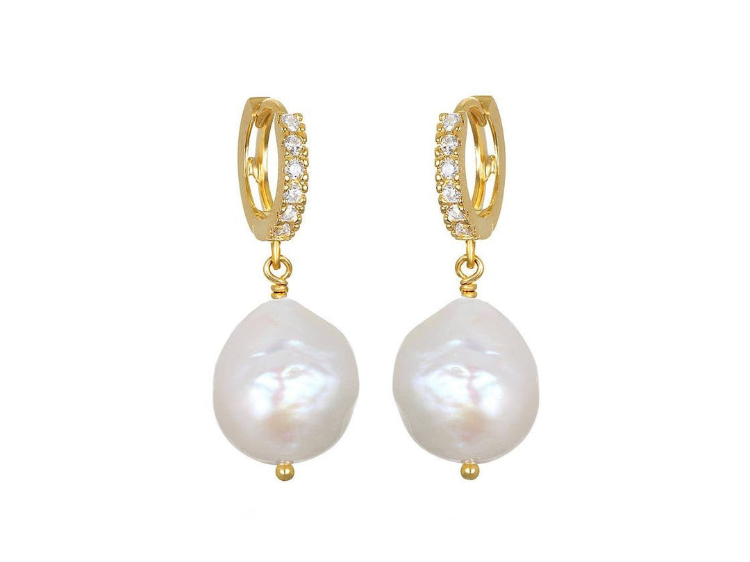 Baroque Pearl Huggies with CZs
