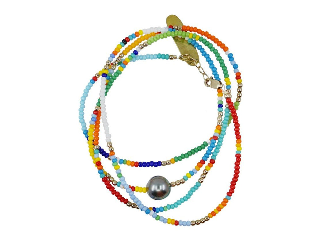 Rainbow Seed Bead Bracelet with Tahitian Pearl