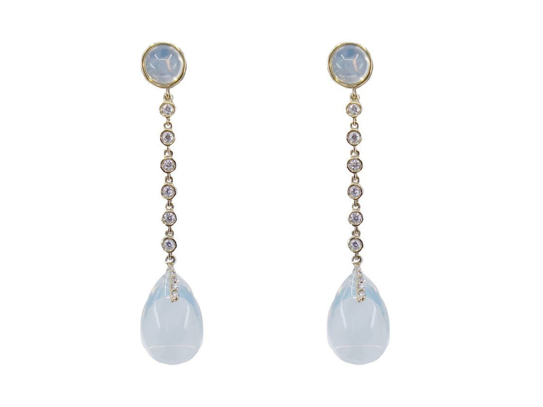 18k Moon Quartz Drop Earrings with Diamonds