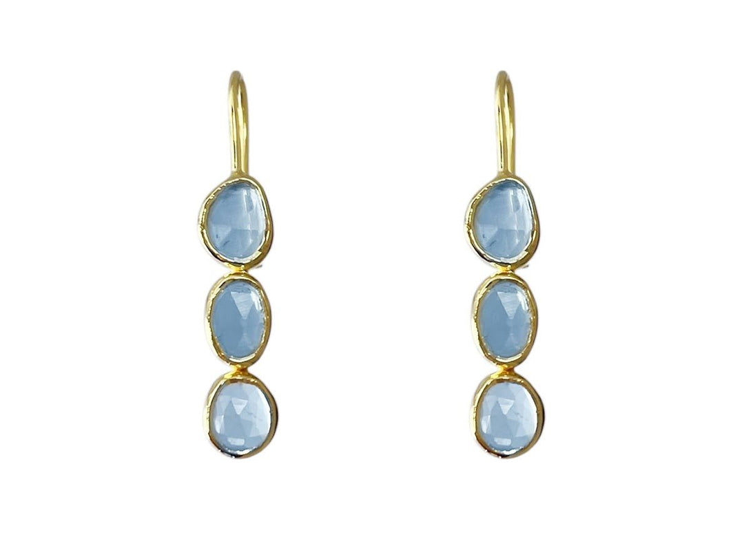 Blue Topaz 3-Stone Drop Earrings