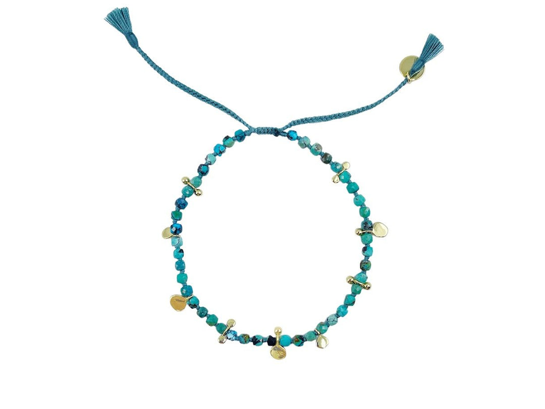Gold Bracelet with Discs and Light Blue Beads