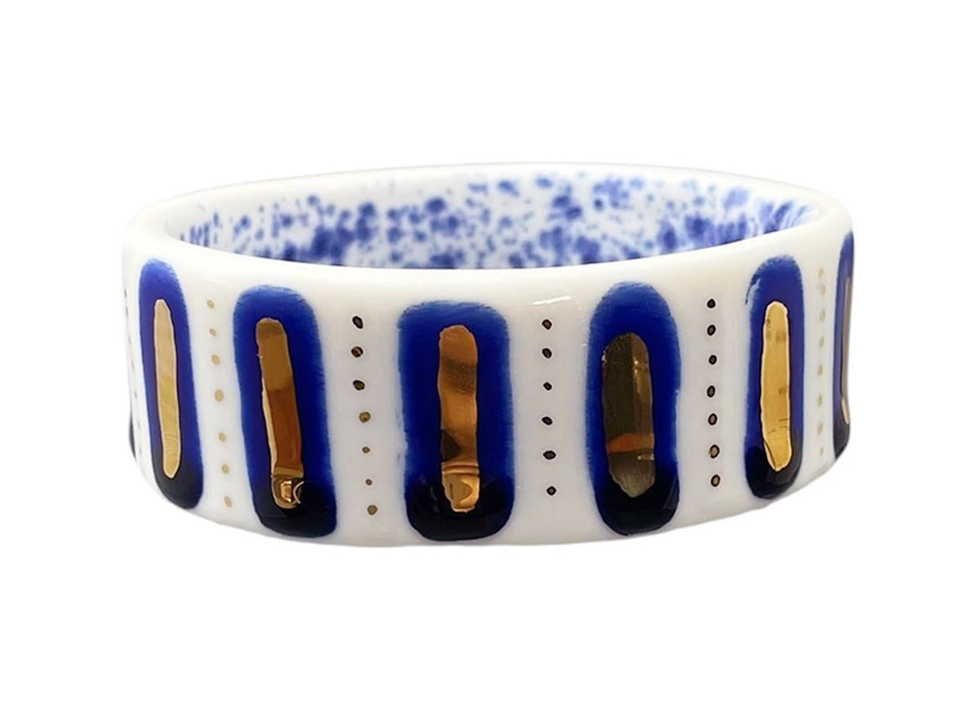Handpainted Italian Porcelain Navy and Gold Bangle Bracelet