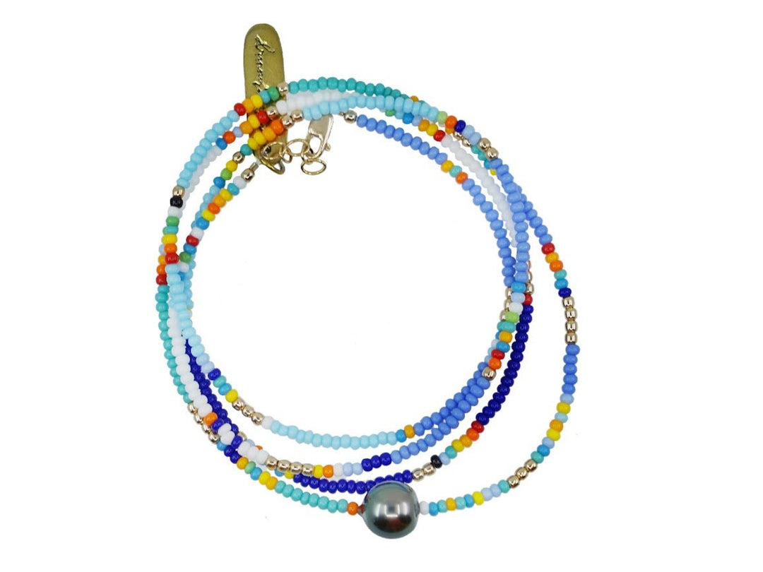 Blues Seed Bead Bracelet with Tahitian Pearl