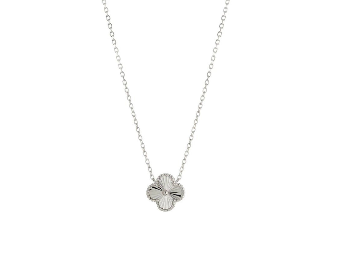 Silver Beaded Clover Necklace