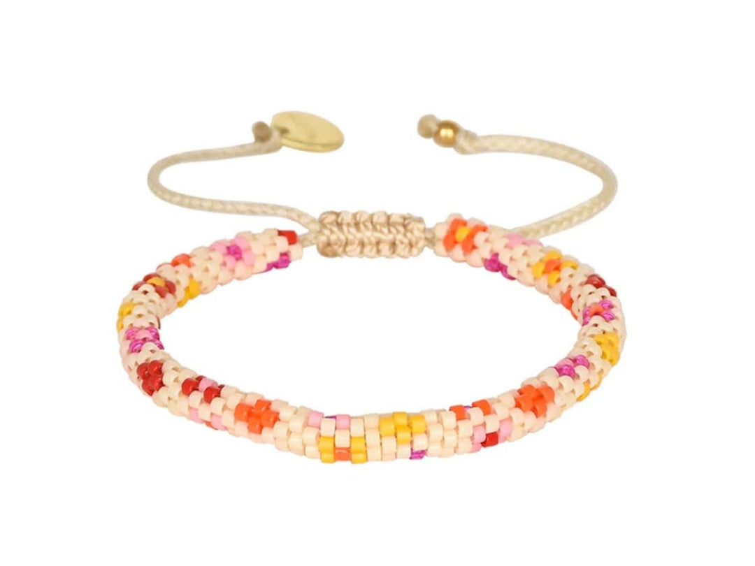 Orange, Pink, Yellow, and Purple Beaded Bracelet.