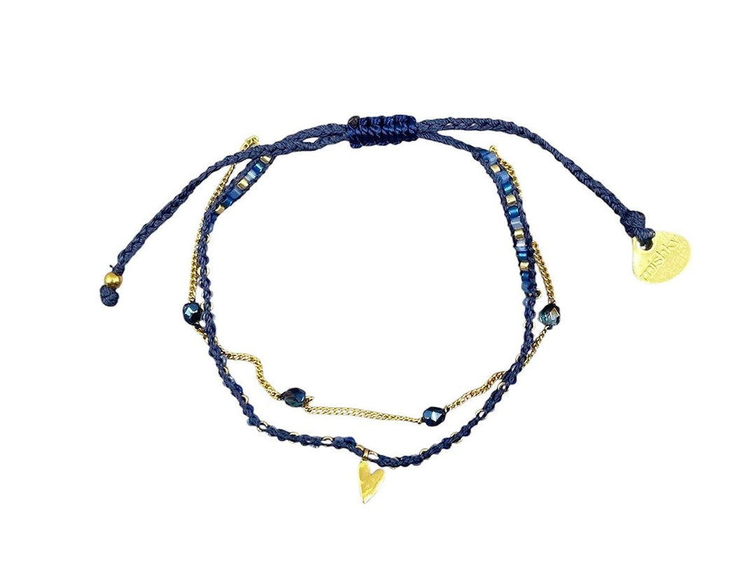 Blue Beaded Bracelet with Heart