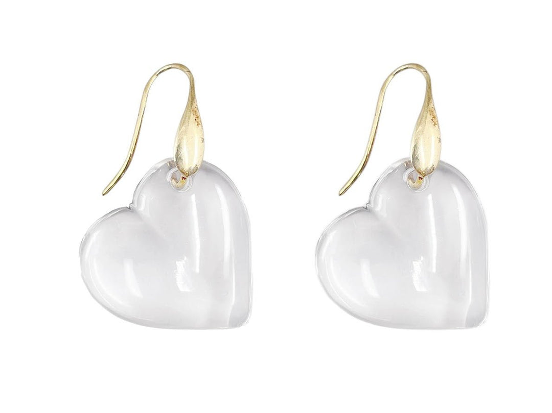 Gold and Italian Lucite Heart Drop Earrings