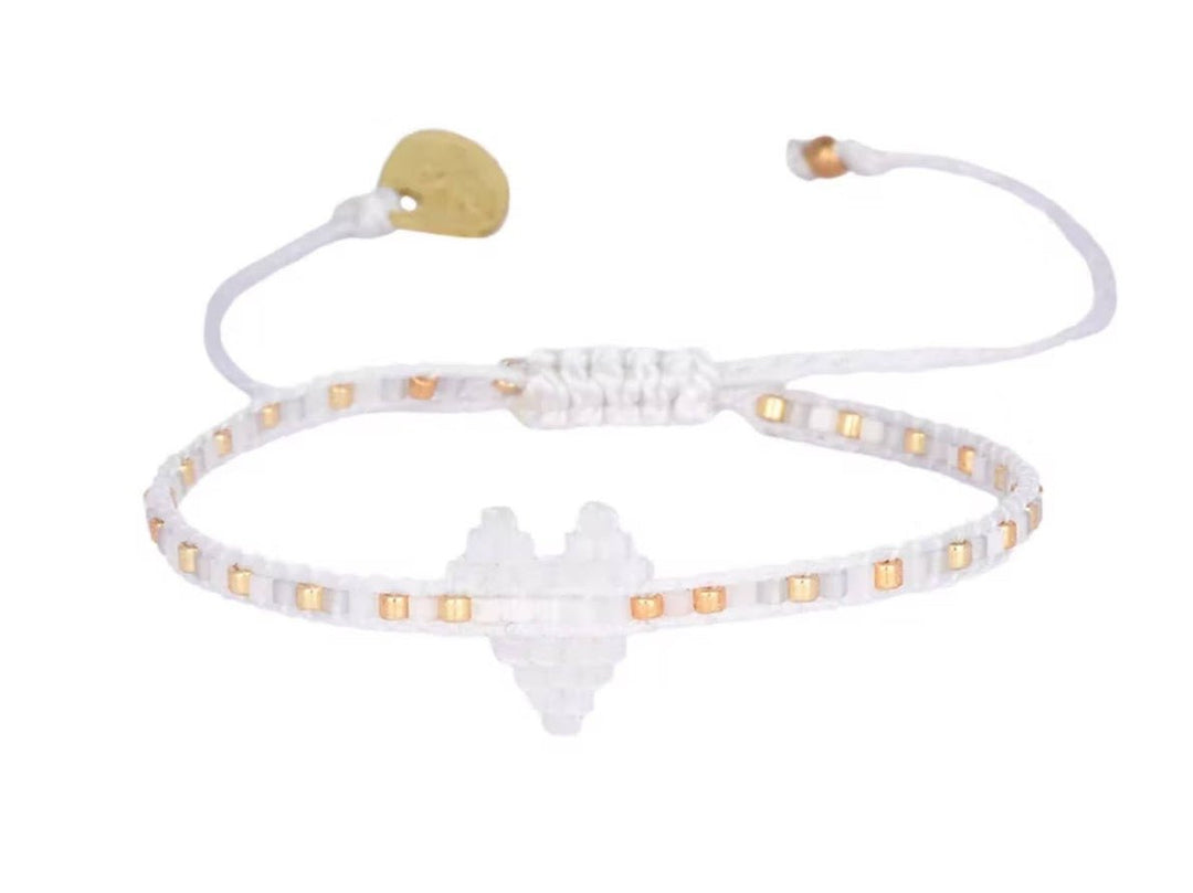 White Beaded Heart Bracelet