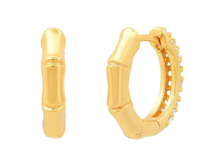 Bamboo and CZ Reversible Huggie Hoops