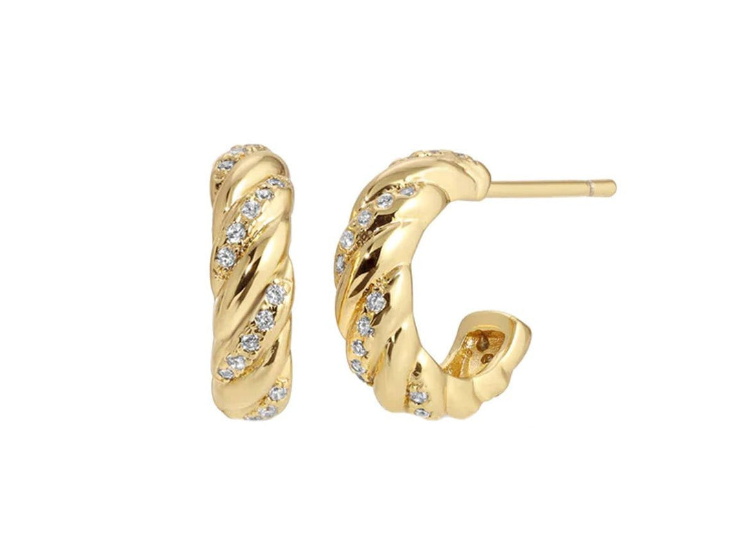 Gold Small Twist Huggie Hoops with CZs