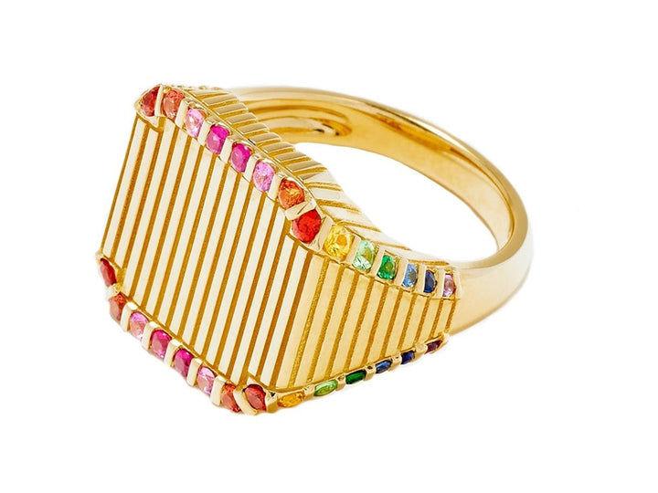 9k Ridged Rainbow Ring with Gemstones