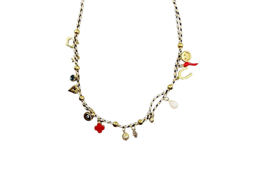 Black and Gold Multiple Charm Necklace