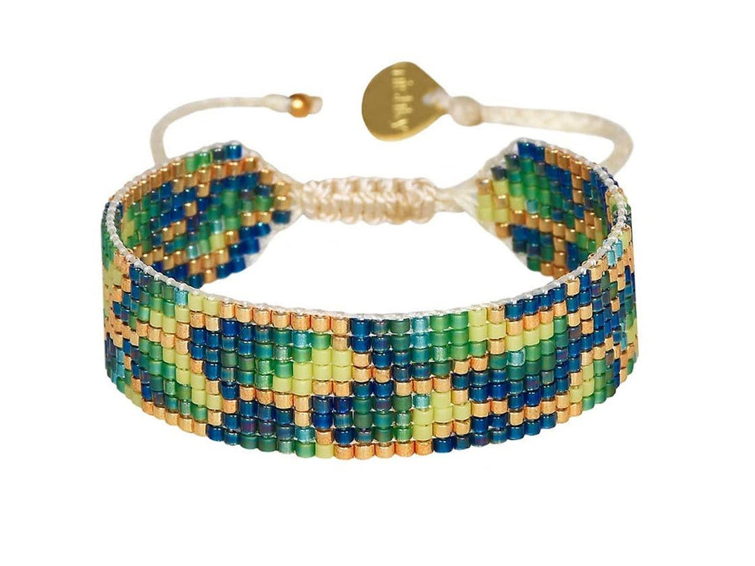 Slim Green, Blue, and Gold Bead Adjustable Bracelet
