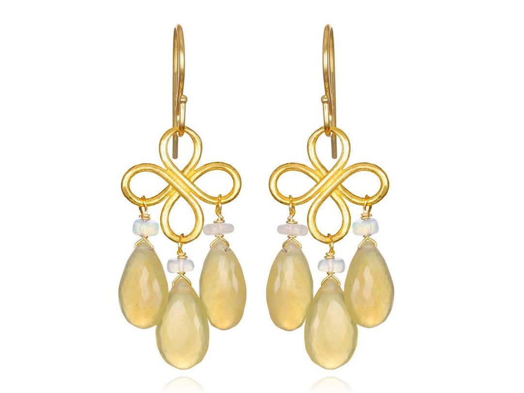 Clover Drop Earrings with Ethiopian and Yellow Opals