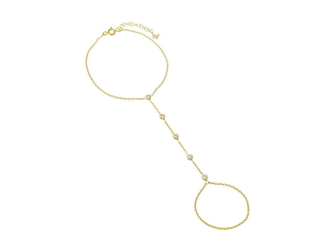 Gold CZ Heart Hand Chain