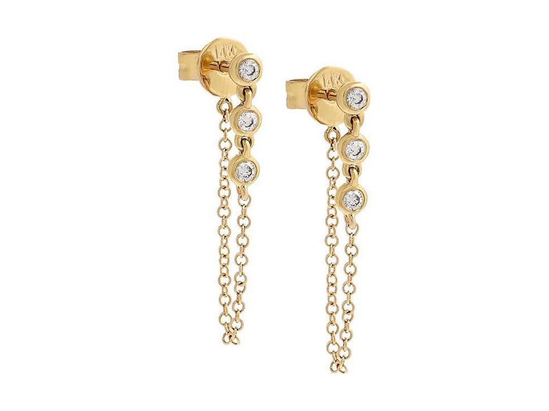 14k Triple Diamond Chain Drop Earrings