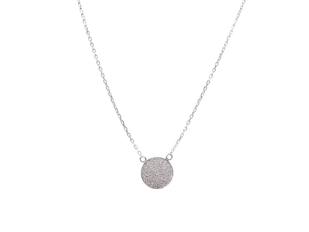 Large Silver Disc Necklace with CZs
