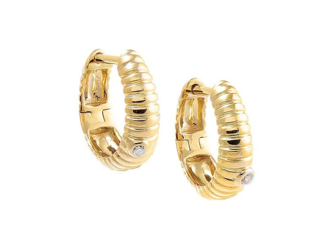 14k Diamond Ridged Huggie Hoops