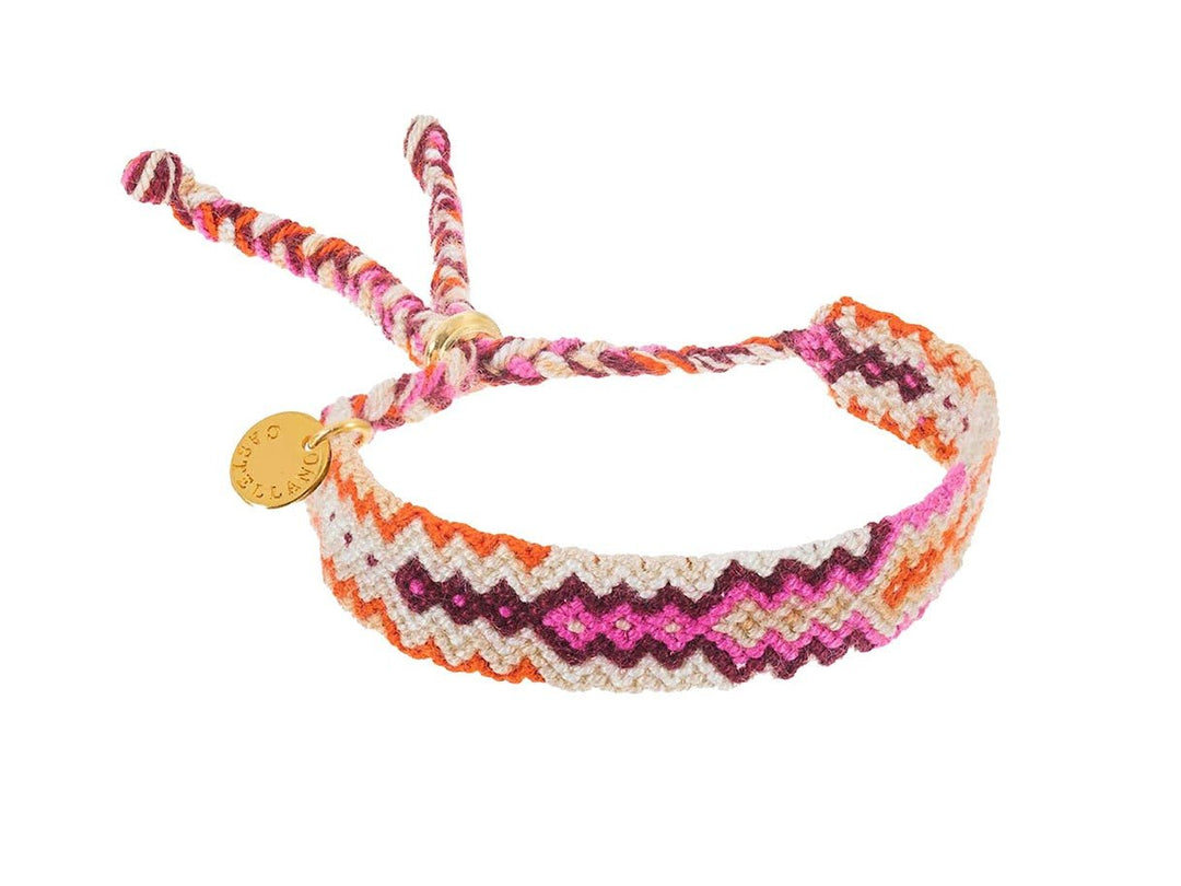 Tan, Pink, Brown, and Orange Woven Diamond-Pattern Bracelet