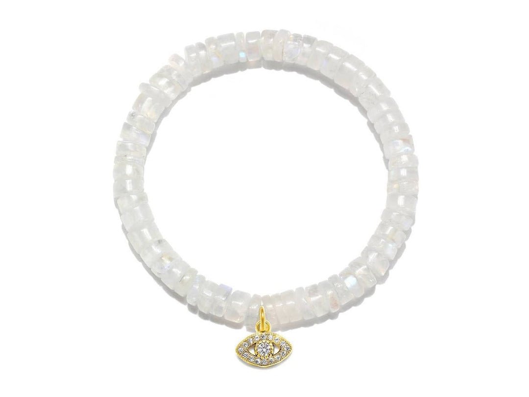 Rainbow Moonstone Bracelet with Evil Eye