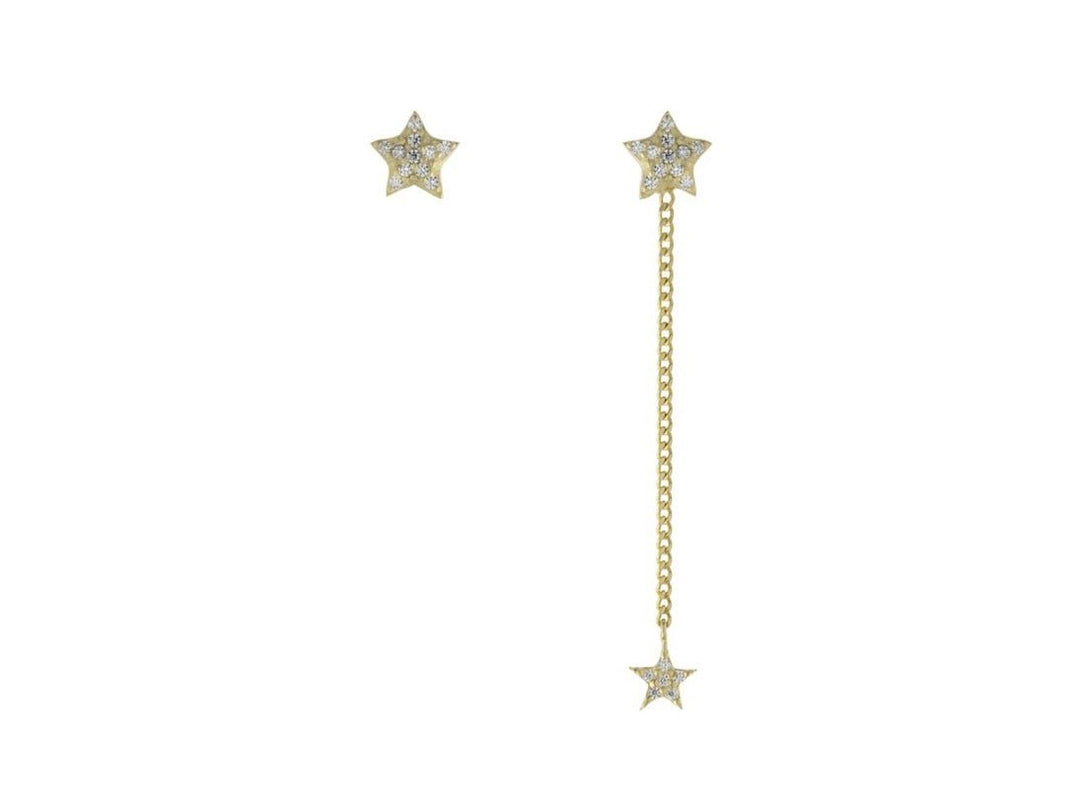 Star Stud and Chain Drop Combo Earrings